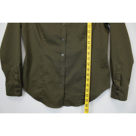 Chico's No Iron Chic Stretch Button Front Top Women 4 Long Sleeve Collared Olive - Picture 5 of 14